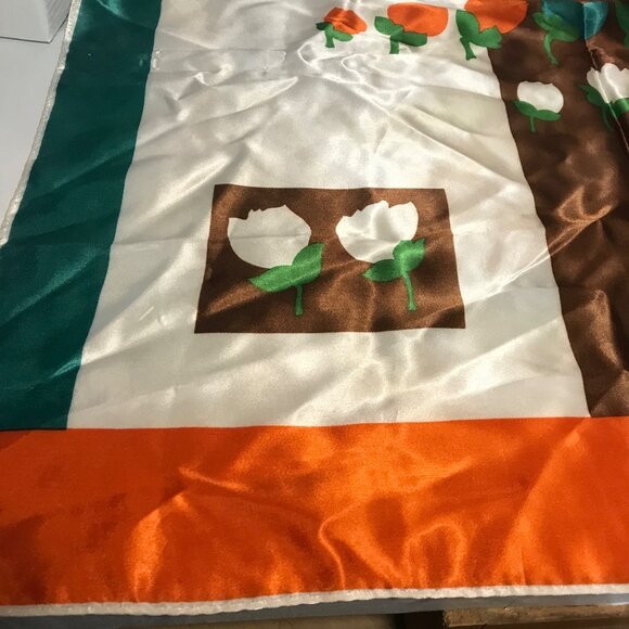 St Germain Silk Scarf  Floral Print Tulips Brown Orange Green White Square 28" - Picture 4 of 8